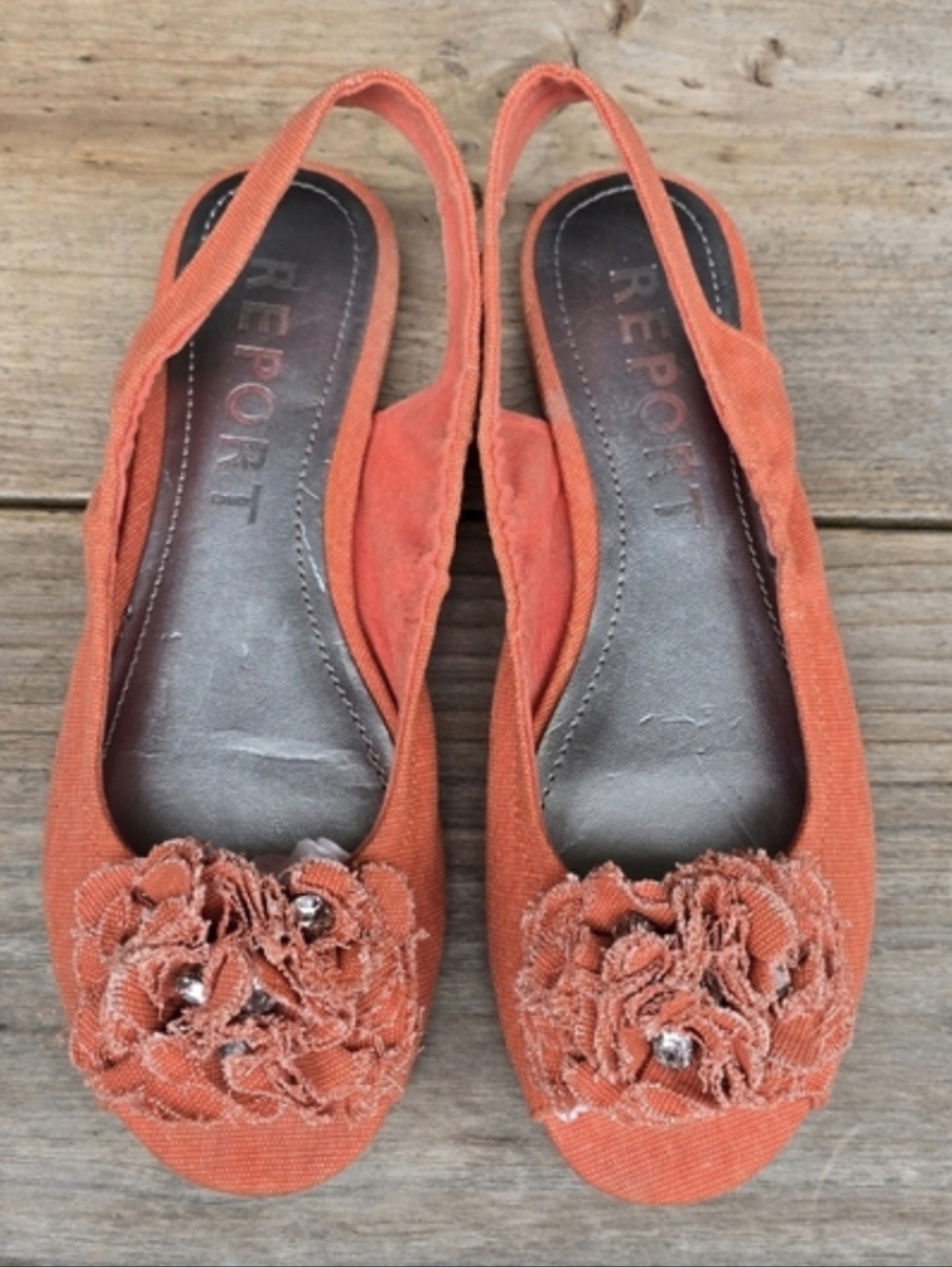 Report NEW Kipton Y2K Coastal Boho Frayed Floral Slingback Flat Sandals 7.5M